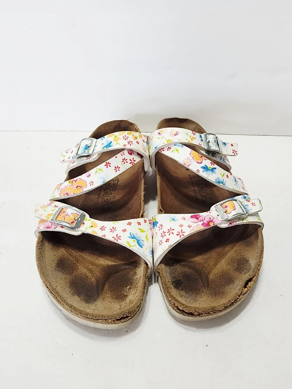 Birkenstock Floral Triple-Strap Cork Sandal - White Size 39